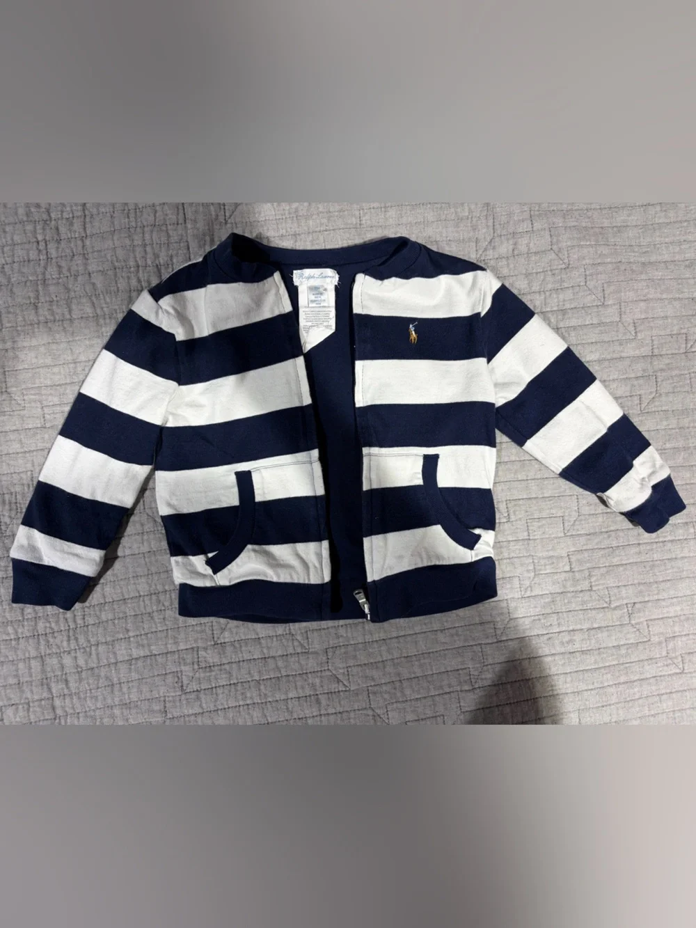 Ralph Lauren Kids Navy & White Striped Zip-Up Hoodie